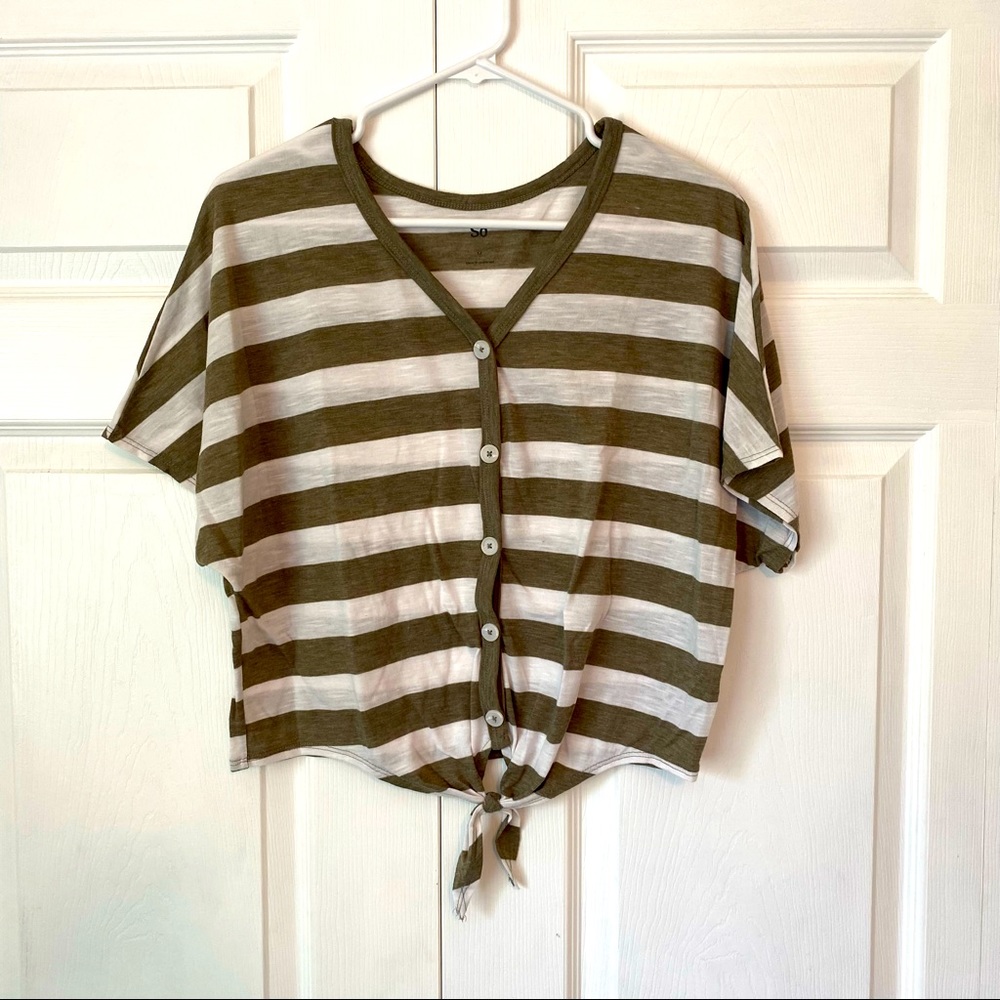 green and white striped top